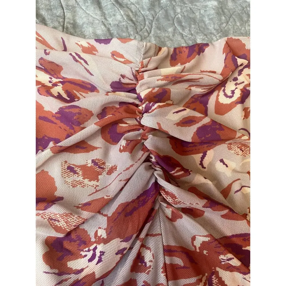 Free People Out & About Floral Mesh 2 Piece Corset Top Skirt Set Small